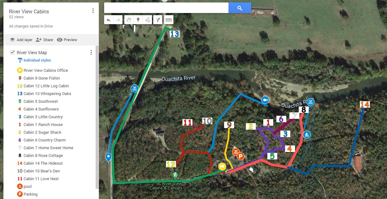 RiverView Cabins and Canoes - Property Map